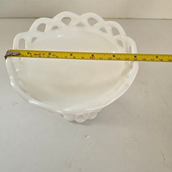 Vintage Imperial Milk Glass Compote White Reticulate Lace Edge Diamond Point - Picture 10 of 11
